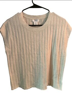 WILT Cream Ribbed Sleeveless Crew Neck Sweater Vest